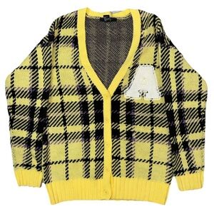 Forever 21 Yellow Plaid Cardigan Small Wool Blend Button Front Sweater